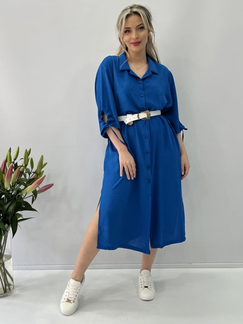 Φόρεμα τουνίκ με δέσιμο στο μανίκι και σκίσιμο μπλε ρουά