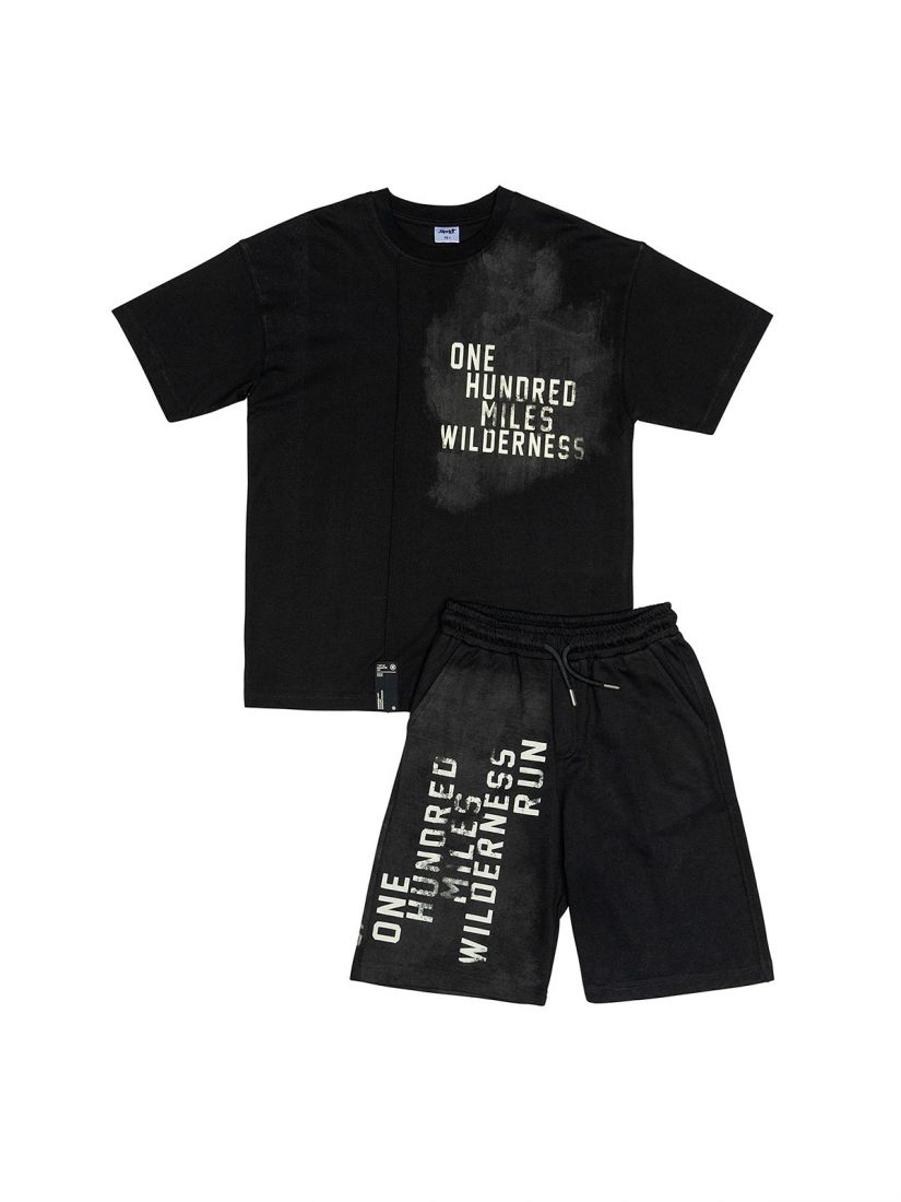 Σετ μπλούζα και βερμούδα με print One hundred miles wilderness μαύρο