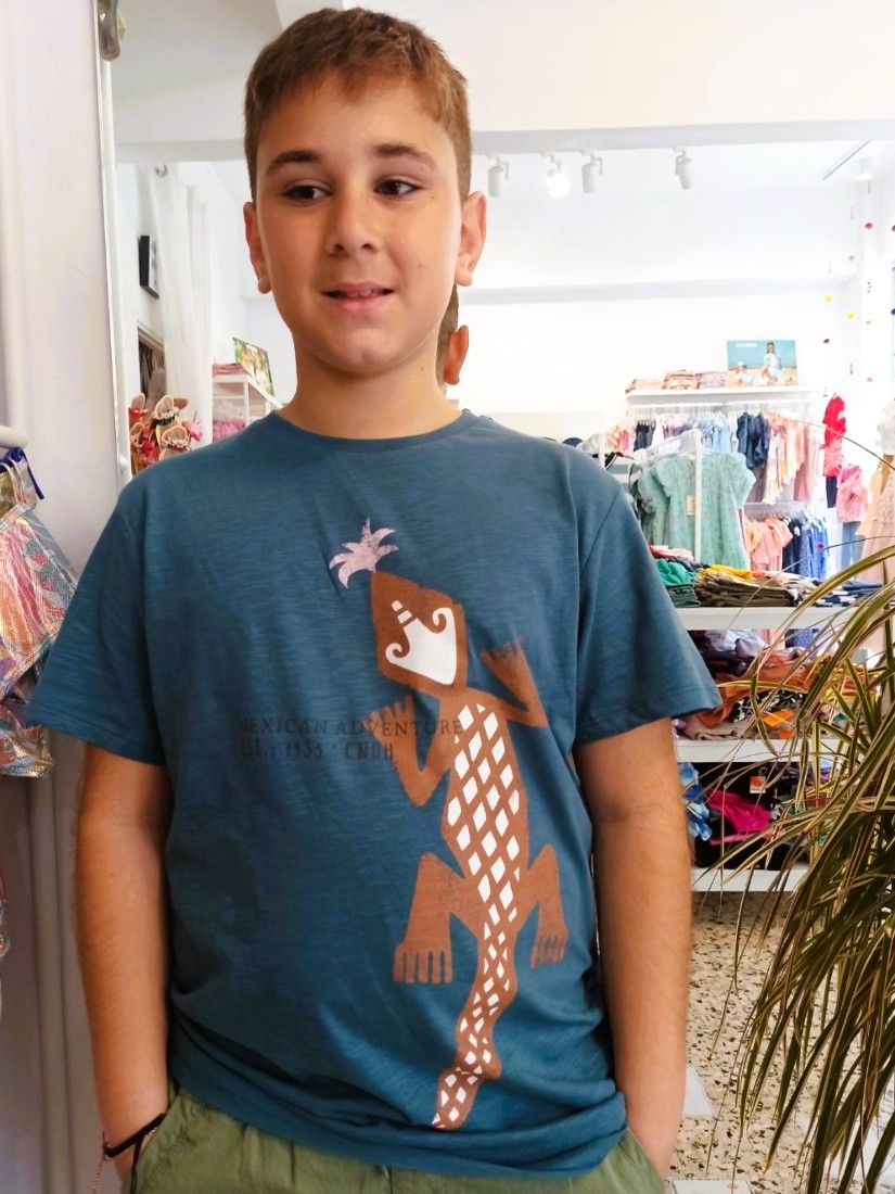 Μπλούζα κοντομάνικη με print mythical animal πετρόλ