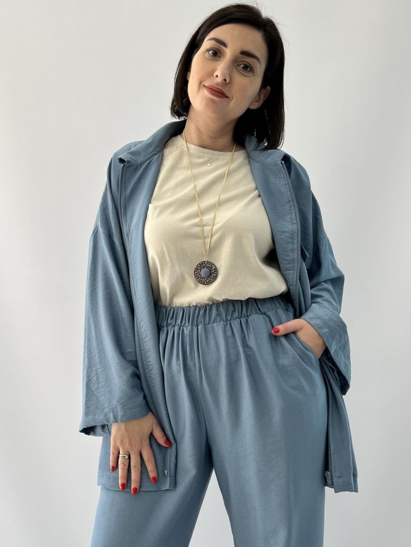 Ζακέτα με τσέπες και φερμουάρ σιέλ