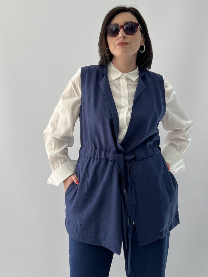 Γιλέκο με πέτο ζώνη και κουμπί μπλε