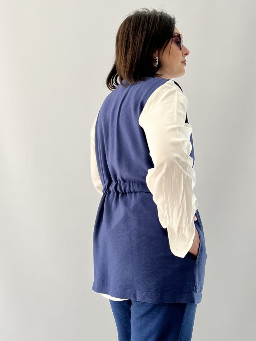 Γιλέκο με πέτο ζώνη και κουμπί μπλε