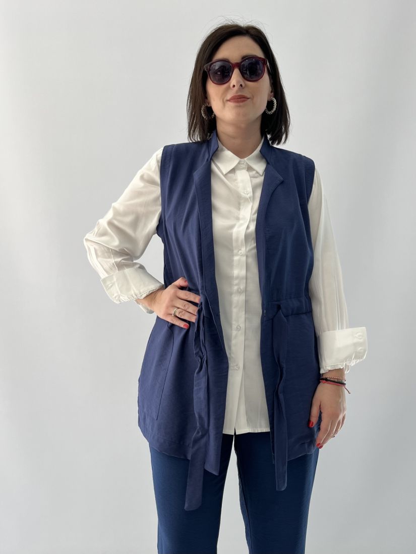 Γιλέκο με πέτο ζώνη και κουμπί μπλε