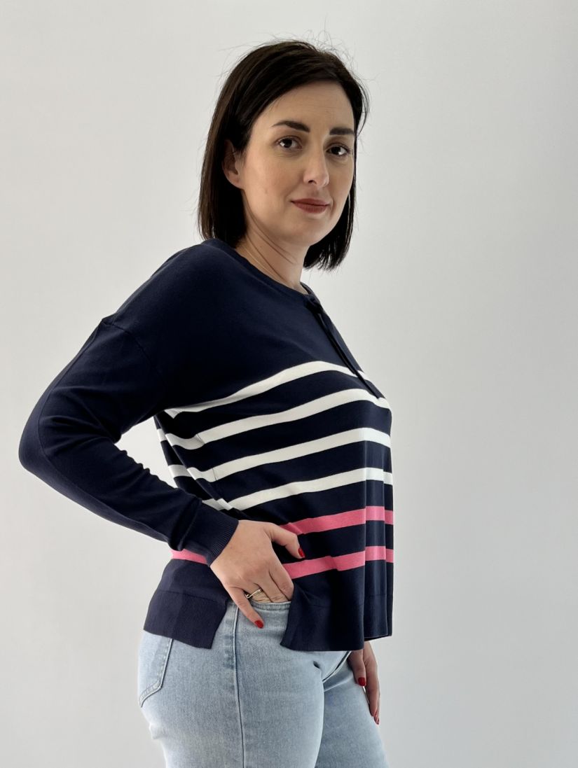 Μπλούζα ριγέ πλεχτή μακρυμάνικη  μπλε