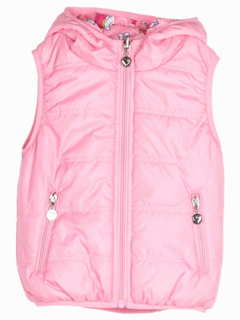 Γιλέκο δύο όψεων μονόχρωμο και print μονόκεροι με κουκούλα  ροζ