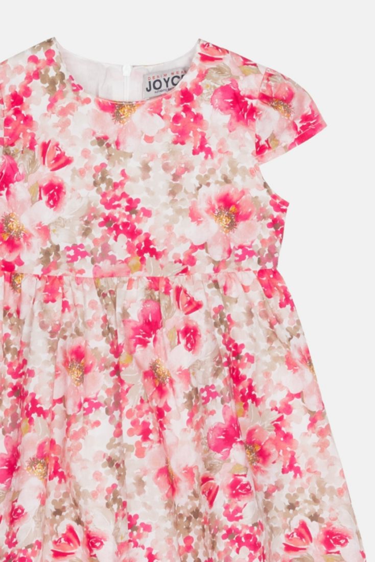Φόρεμα φλοράλ με πιέτακια φούξια