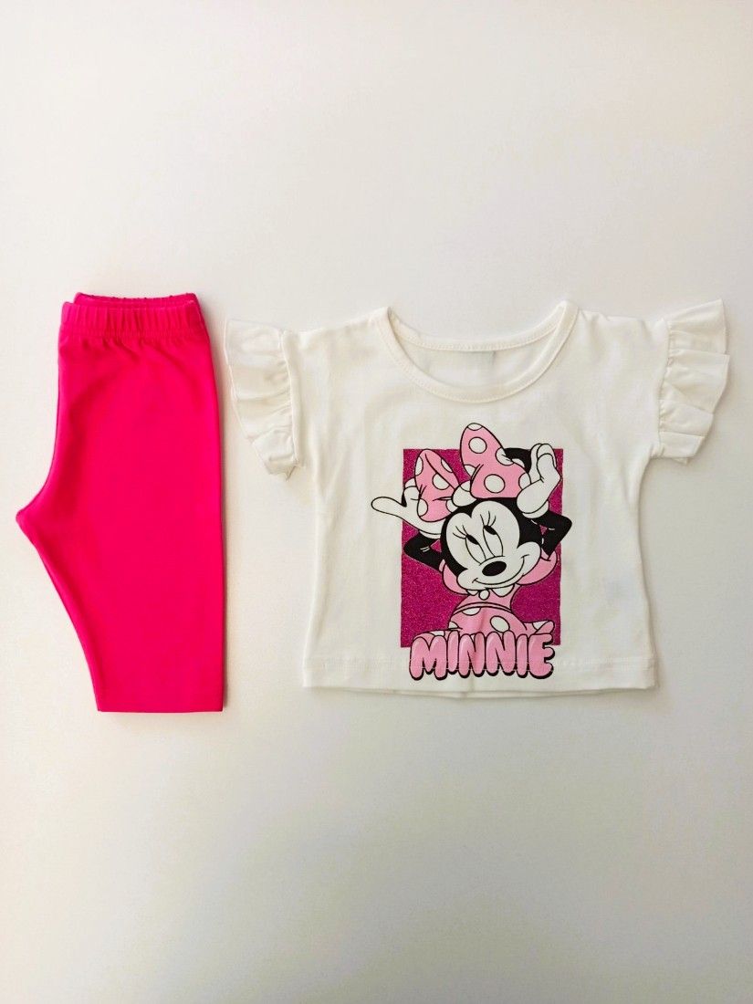 Βρεφικό σετ μπλούζα με βολάν και glitter και κάπρι κολάν ελληνικής ραφής  φούξια