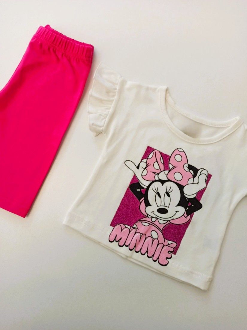 Βρεφικό σετ μπλούζα με βολάν και glitter και κάπρι κολάν ελληνικής ραφής  φούξια