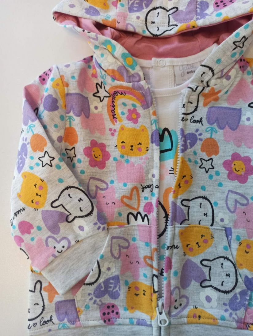 Βρεφικό σετ κοντομάνικη μπλούζα ζακέτα και παντελόνι φούξια