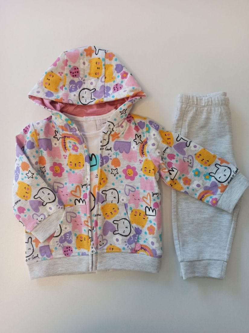 Βρεφικό σετ κοντομάνικη μπλούζα ζακέτα και παντελόνι φούξια