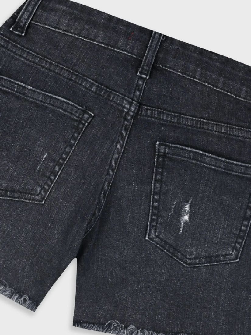 Σορτς τζιν μονόχρωμο με σκισίματα  μαύρο