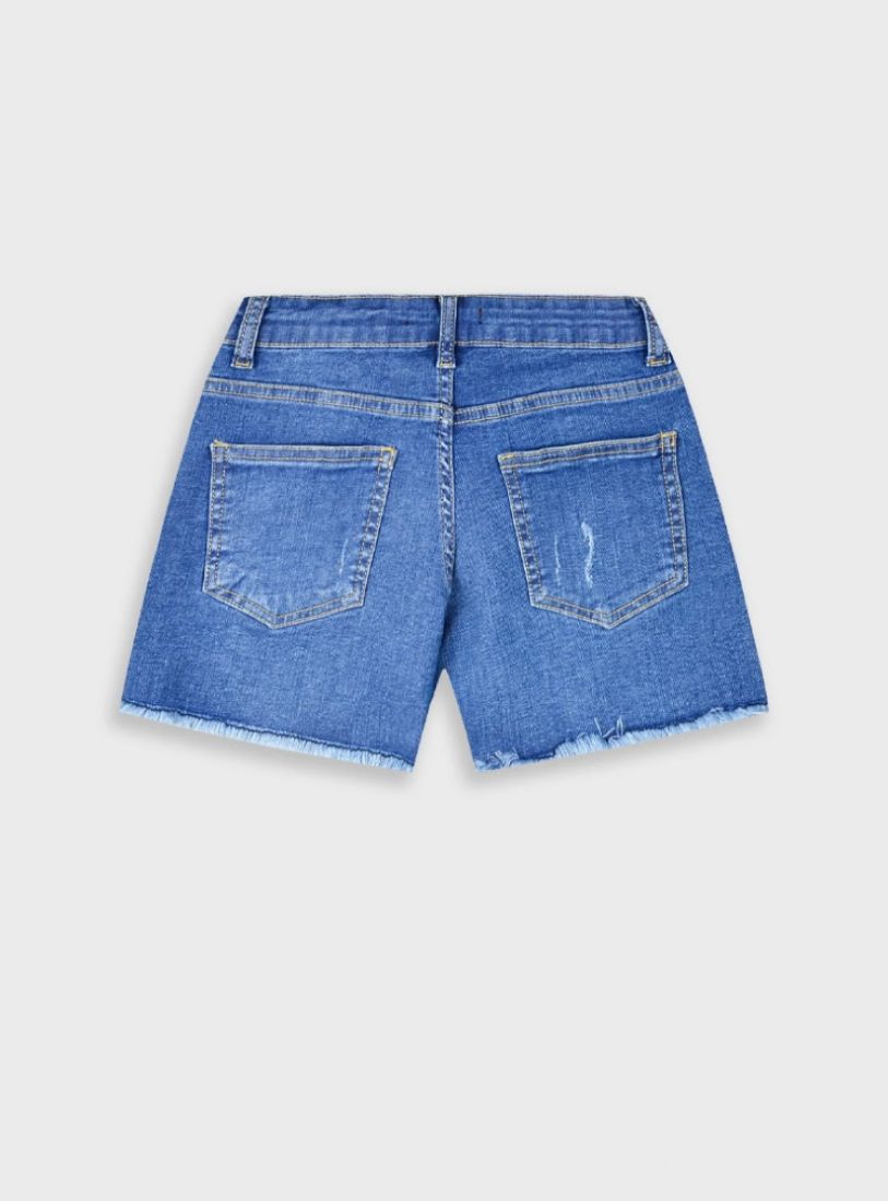 Σορτς τζιν μονόχρωμο με σκισίματα  μπλε