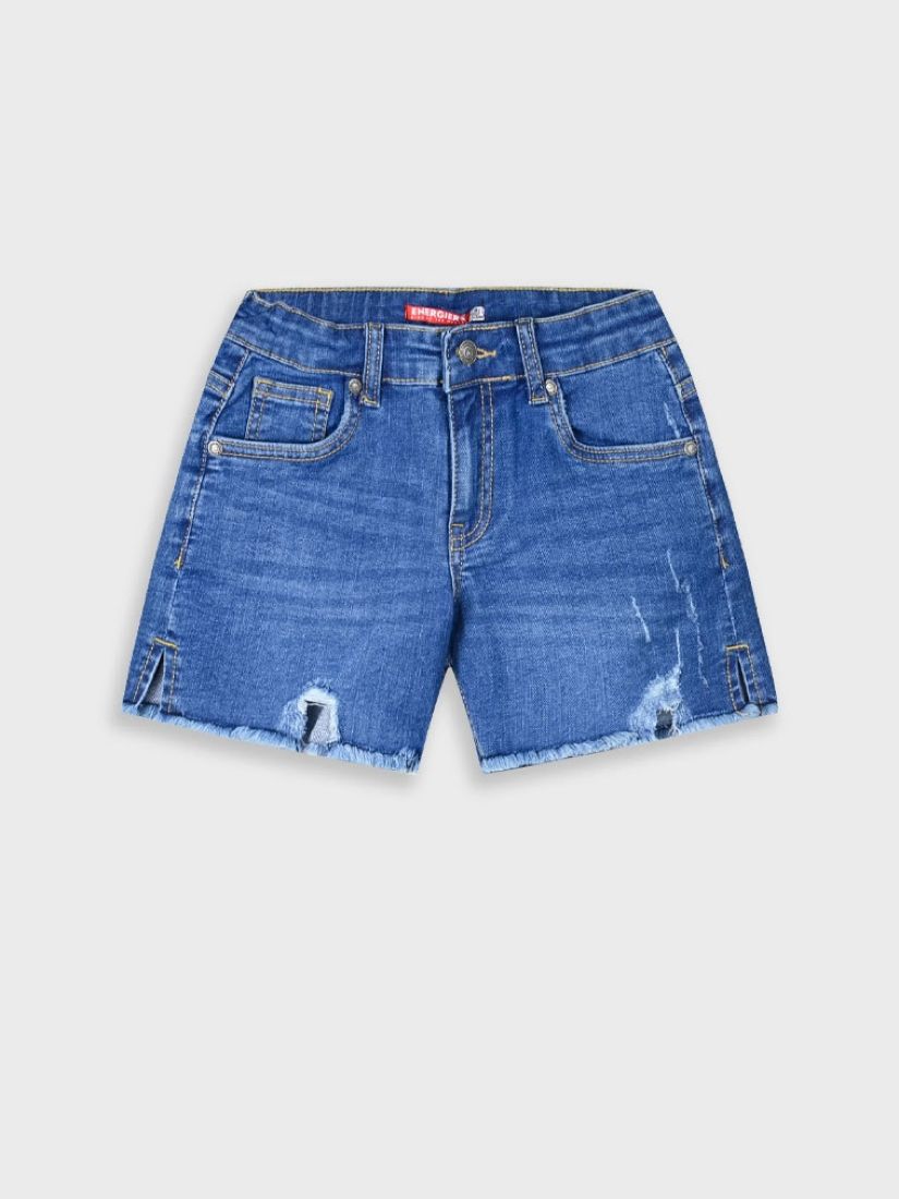 Σορτς τζιν μονόχρωμο με σκισίματα  μπλε