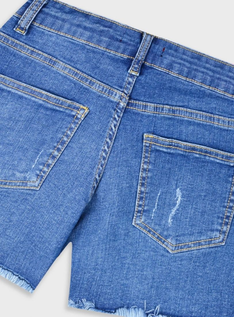 Σορτς τζιν μονόχρωμο με σκισίματα  μπλε