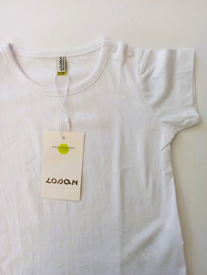 Βρεφική μπλούζα κοντομάνικη βαμβακερή με κλιπς για άνοιγμα λευκό