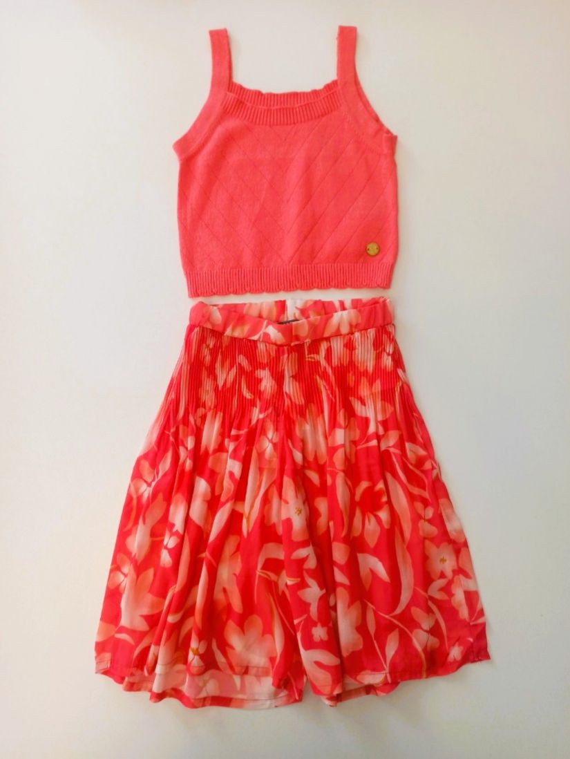 Παντελόνα ζωρζέτα πλισέ φλοράλ  κοραλί