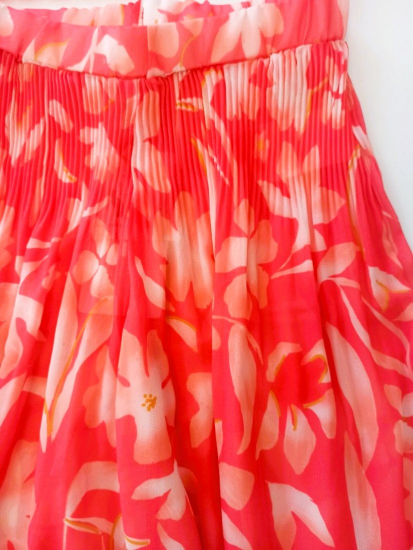 Παντελόνα ζωρζέτα πλισέ φλοράλ  κοραλί