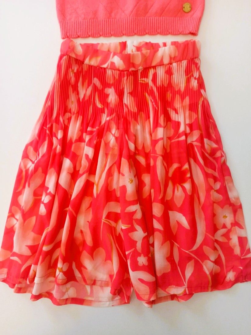 Παντελόνα ζωρζέτα πλισέ φλοράλ  κοραλί