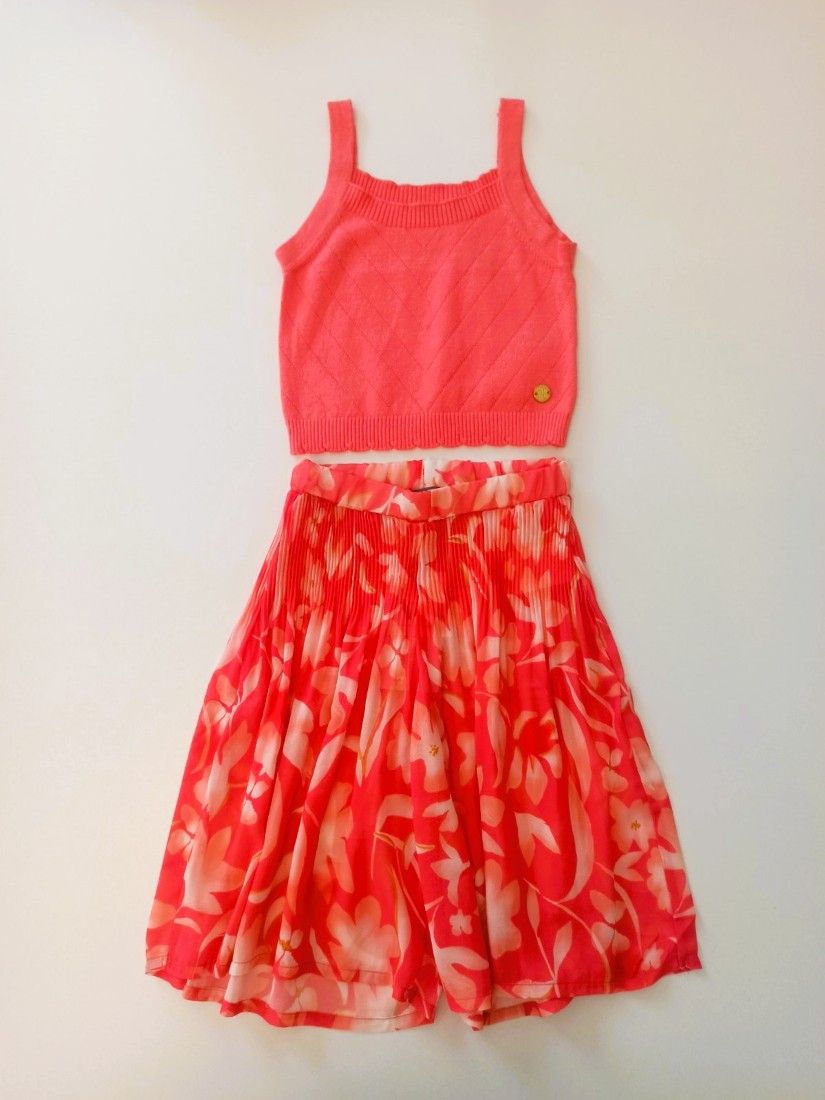 Παντελόνα ζωρζέτα πλισέ φλοράλ  κοραλί