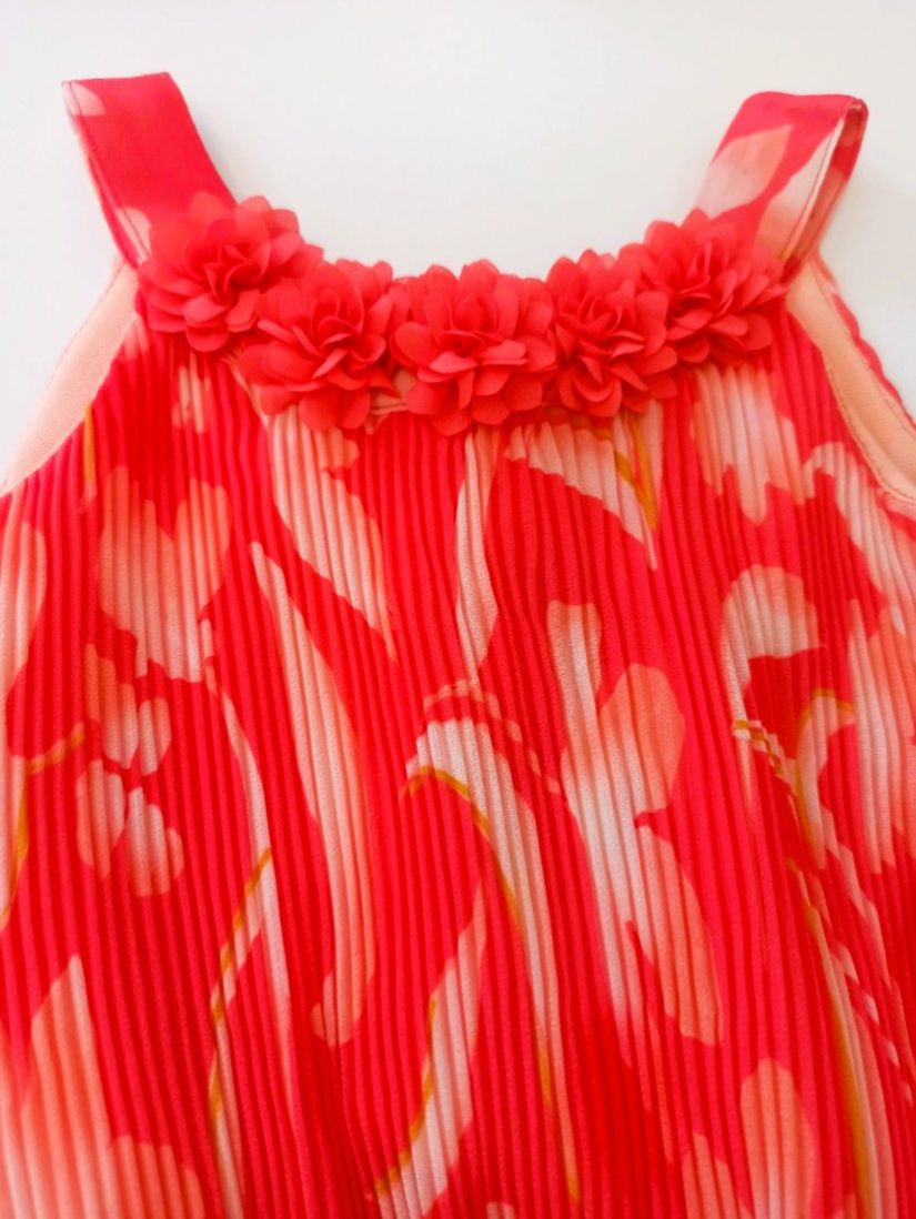 Ολόσωμη φόρμα ζωρζέτα φλοράλ με πλισέ παντελόνα και ζώνη  κοραλί