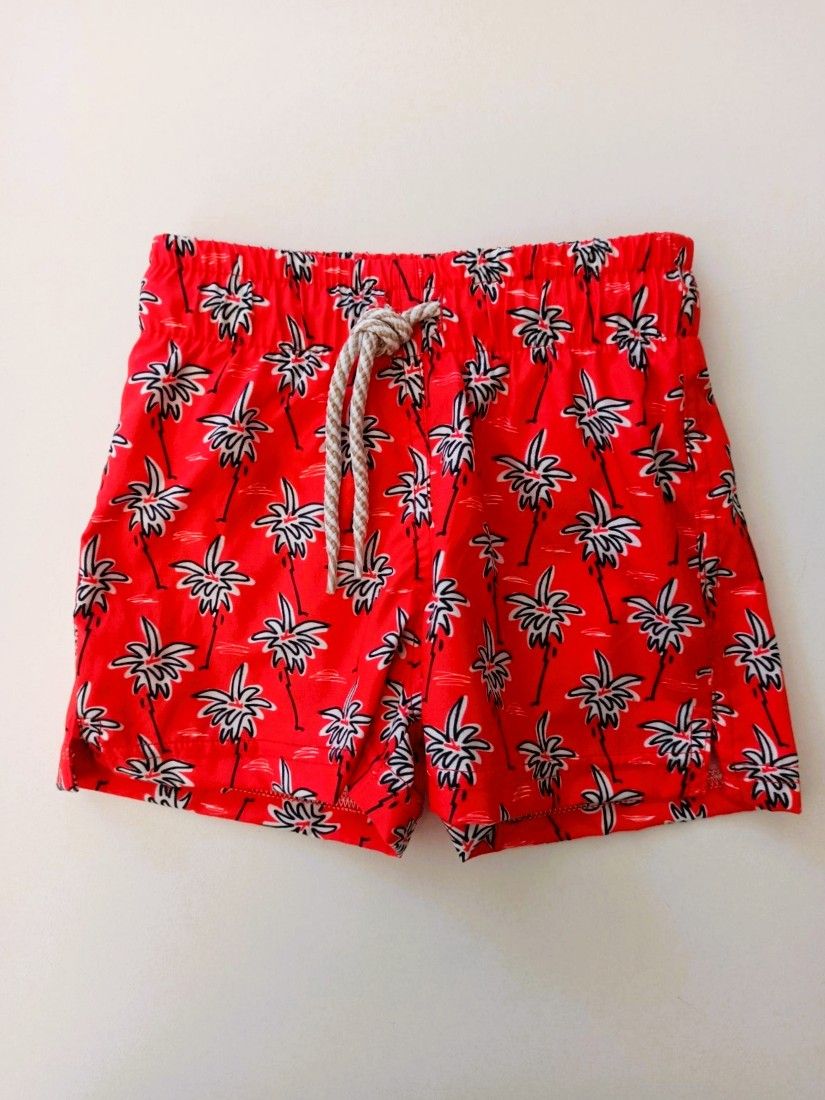 Μαγιό βερμούδα με δέσιμο και tropical print ελληνικής ραφής κόκκινο