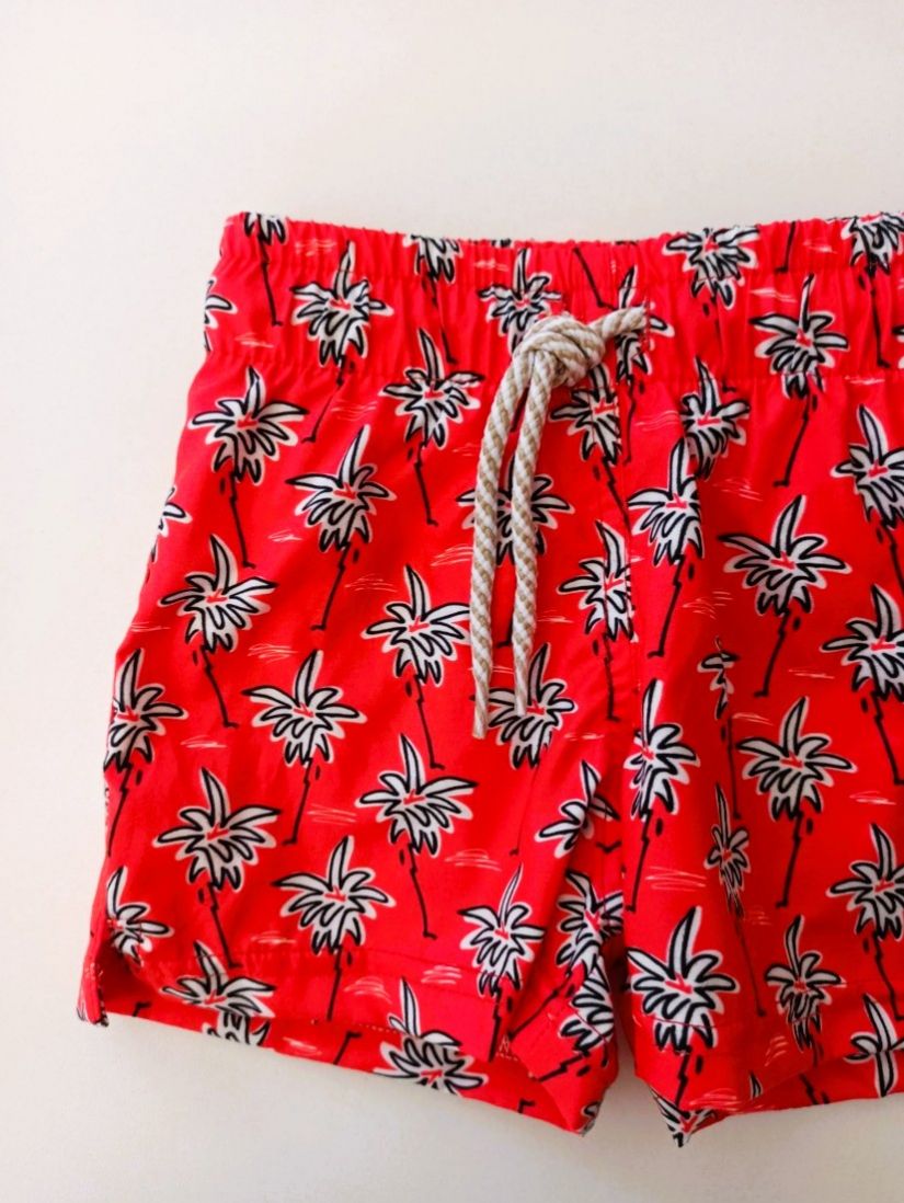 Μαγιό βερμούδα με δέσιμο και tropical print ελληνικής ραφής κόκκινο