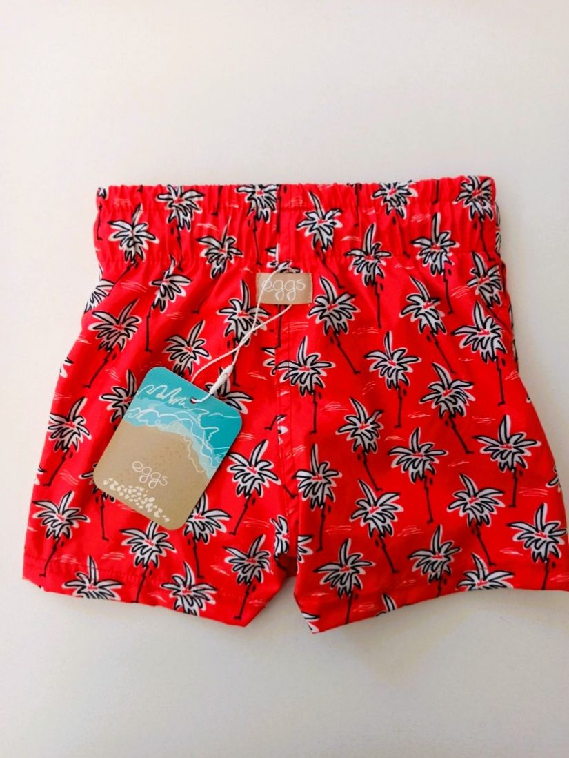 Μαγιό βερμούδα με δέσιμο και tropical print ελληνικής ραφής κόκκινο