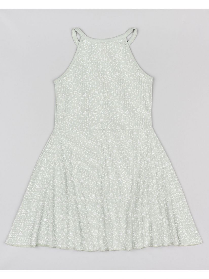 Φόρεμα φλοράλ με παρτούς ώμους μέντα