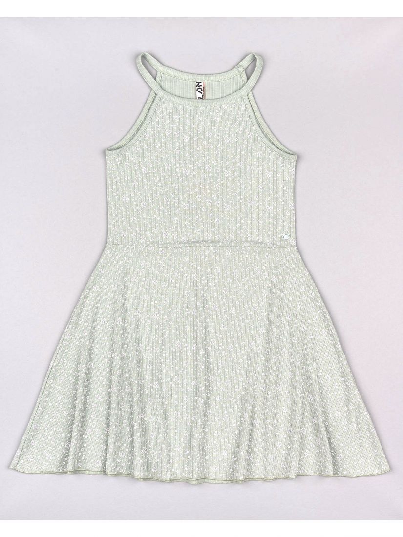 Φόρεμα φλοράλ με παρτούς ώμους μέντα