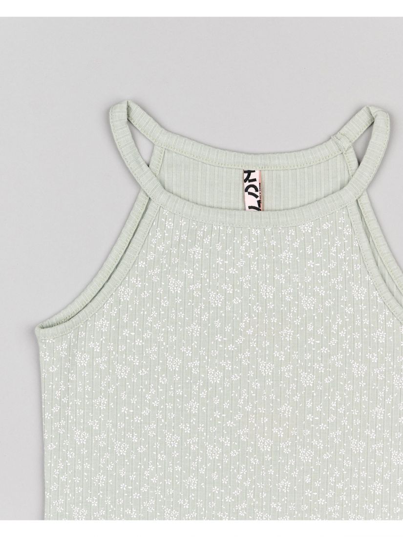 Φόρεμα φλοράλ με παρτούς ώμους μέντα