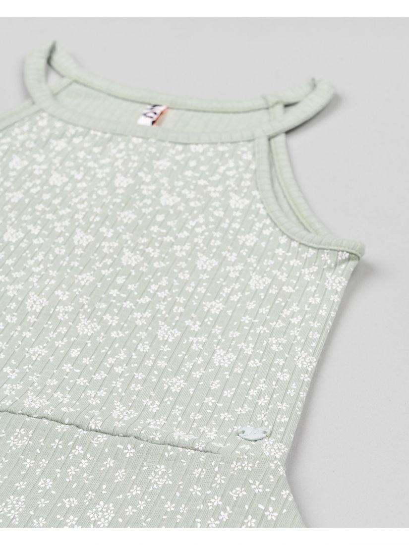 Φόρεμα φλοράλ με παρτούς ώμους μέντα