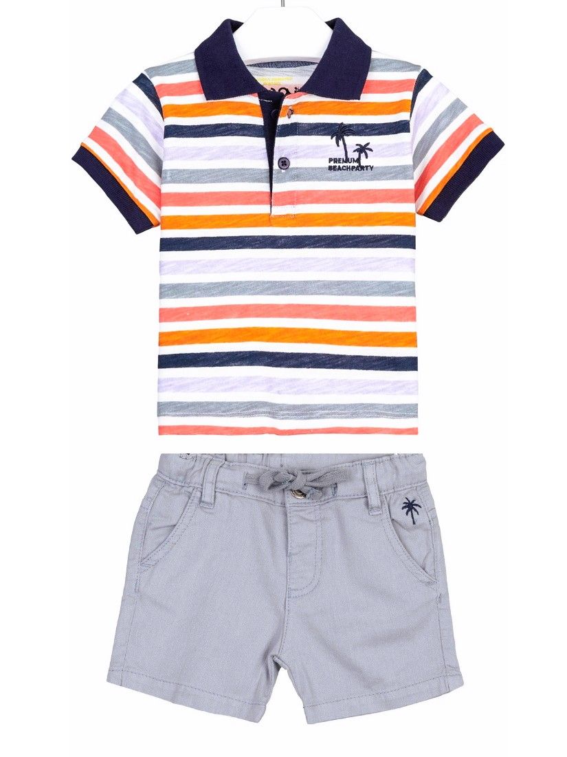 Σετ μπλούζα polo και βερμούδα με τσέπες και κέντημα φοίνικα  γκρι