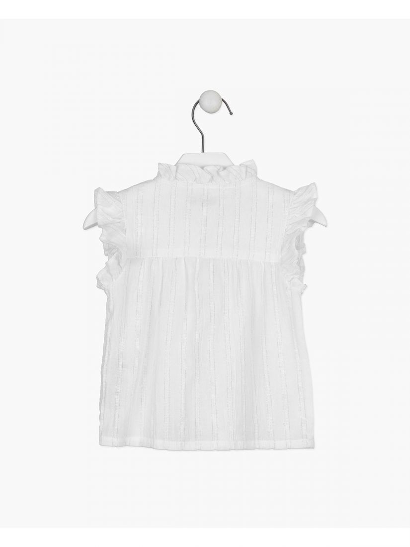 Σετ πουκάμισο με ασημοκλωστή και τζιν φούστα με ζώνη λευκό