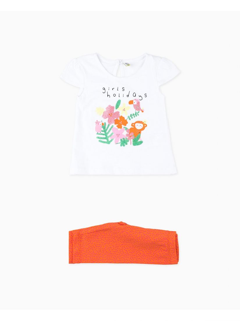 Σετ μπλούζα με print glitter jungle και πουά κάπρι κολάν  φούξια