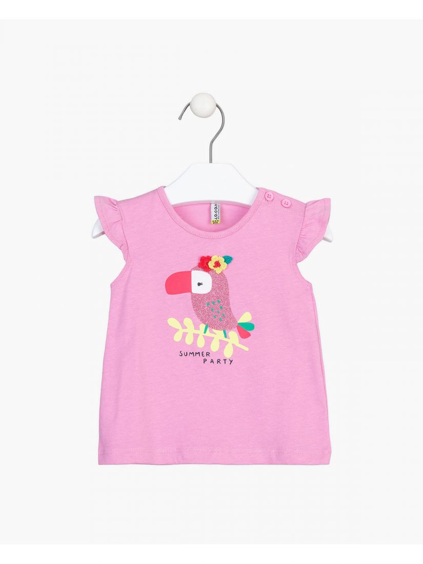 Σετ μπλούζα με print glitter jungle και φλοράλ σορτς φούξια