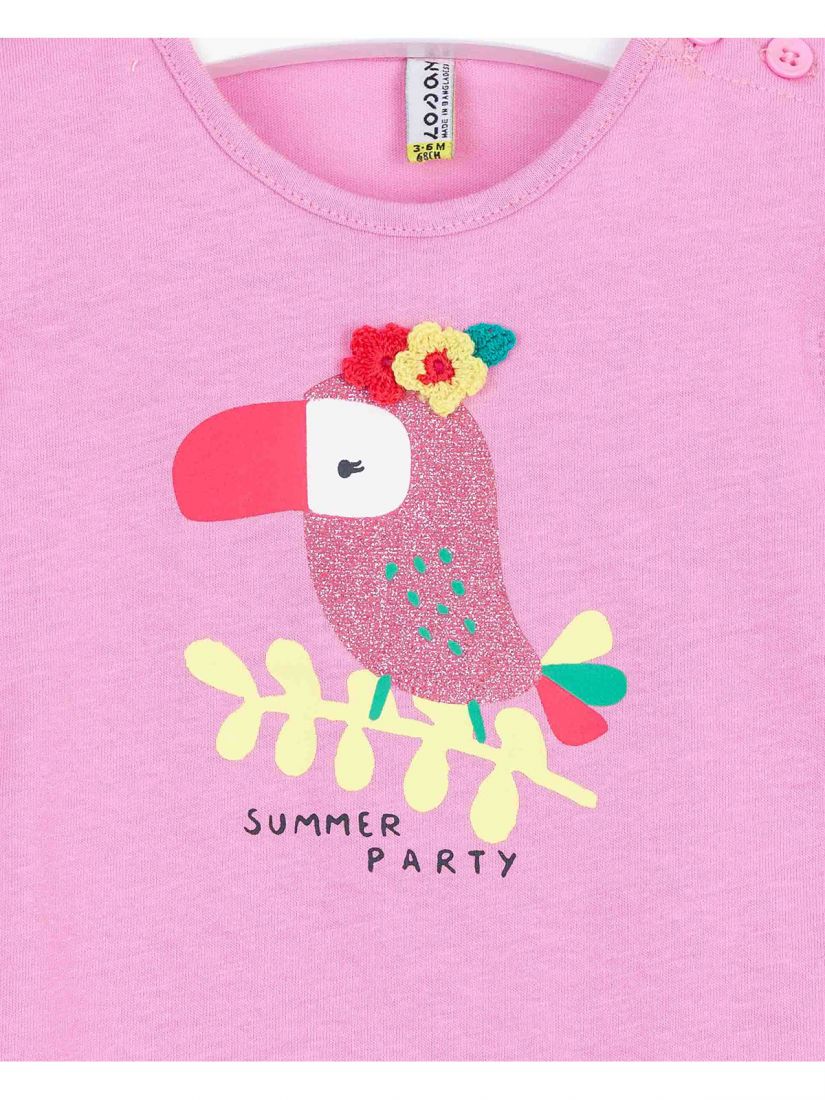 Σετ μπλούζα με print glitter jungle και φλοράλ σορτς φούξια