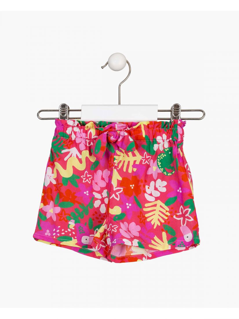 Σετ μπλούζα με print glitter jungle και φλοράλ σορτς φούξια