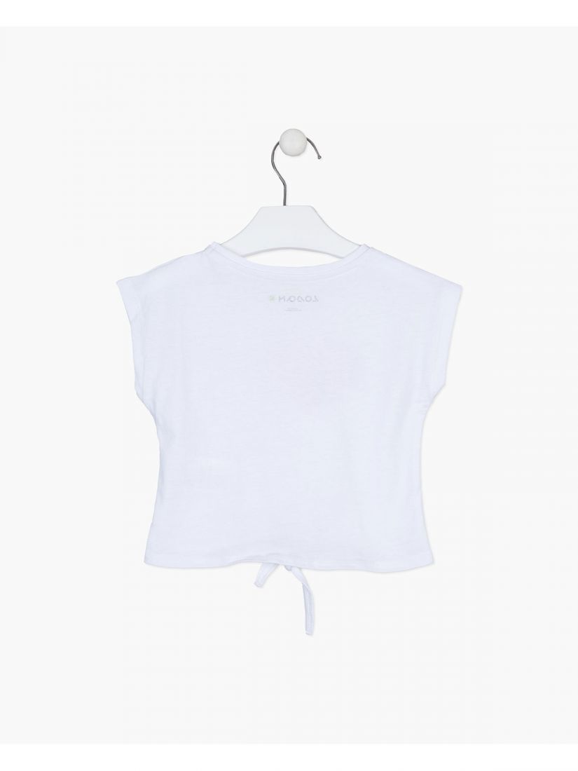 Σετ μπλούζα με δέσιμο και πουά τζιν σορτς με τσέπες και ρεβέρ λευκό