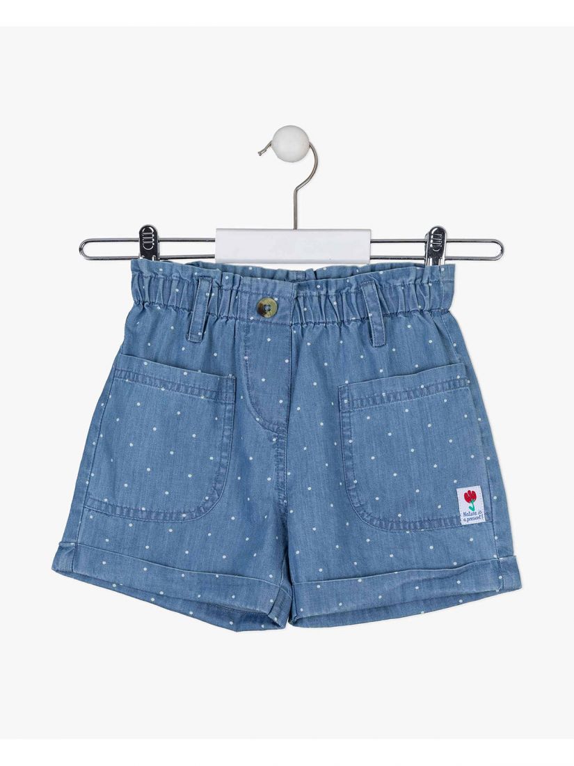 Σετ μπλούζα με δέσιμο και πουά τζιν σορτς με τσέπες και ρεβέρ λευκό