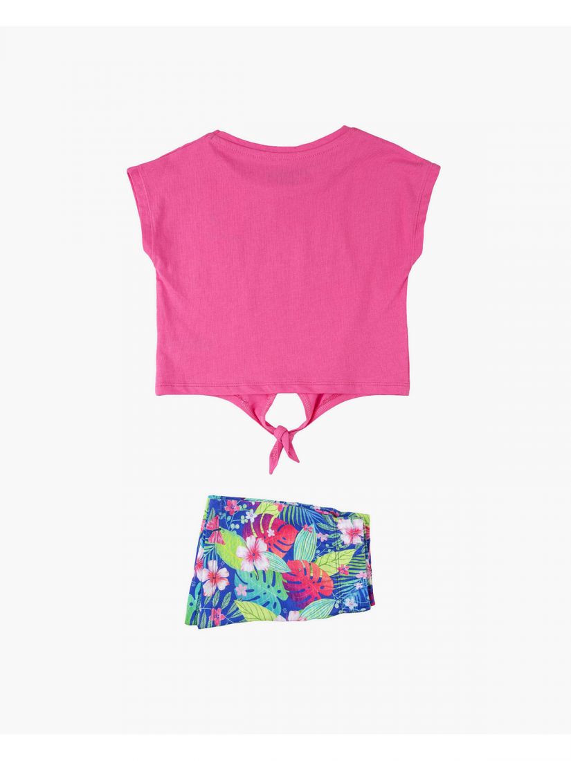 Σετ μπλούζα με δέσιμο και φλοράλ σορτς  φούξια