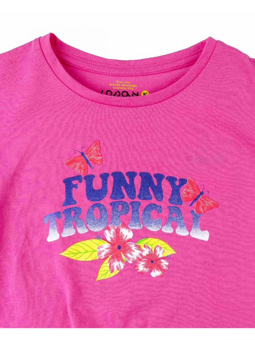 Σετ μπλούζα με δέσιμο και φλοράλ σορτς  φούξια