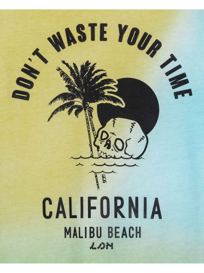 Σετ μπλούζα με print 'Malibu Beach' και τζιν βερμούδα με ρεβέρ κίτρινο