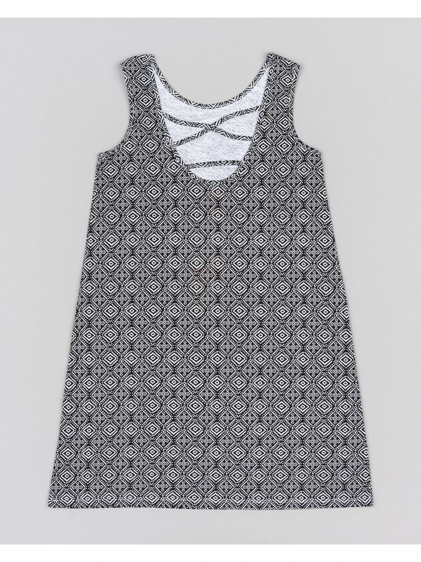 Φόρεμα με γεωμετρικά σχέδια και χιαστή πλάτη μαύρο