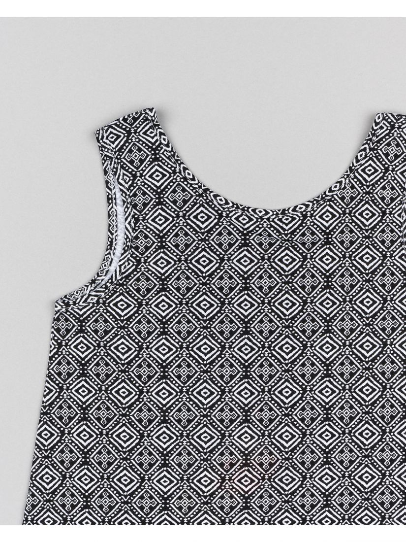 Φόρεμα με γεωμετρικά σχέδια και χιαστή πλάτη μαύρο