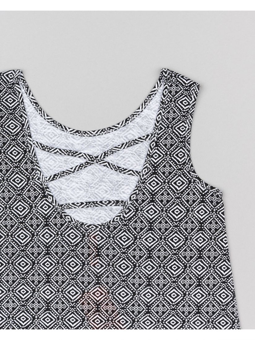 Φόρεμα με γεωμετρικά σχέδια και χιαστή πλάτη μαύρο