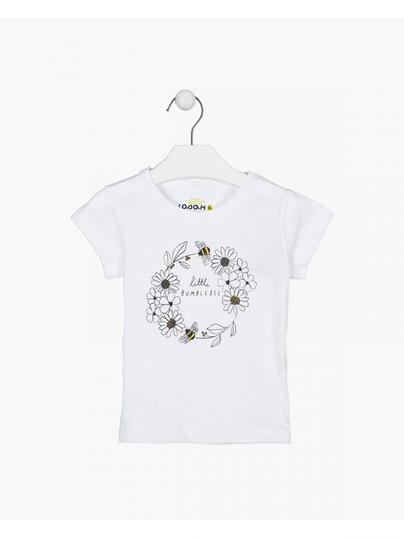 Μπλούζα κοντομάνικη με print daisies λευκό