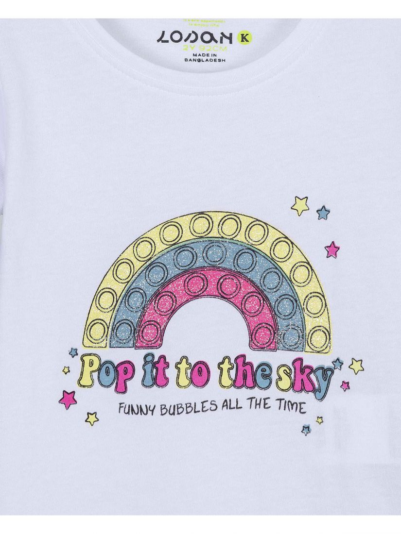 Μπλούζα κοντομάνικη με glitter print pop it! λευκό