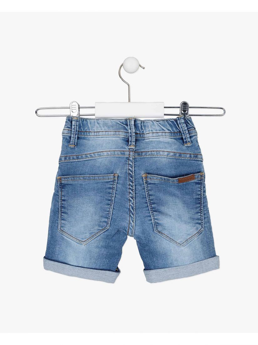 Τζιν βερμούδα με ξέβαμα, τσέπες και ρεβέρ μπλε