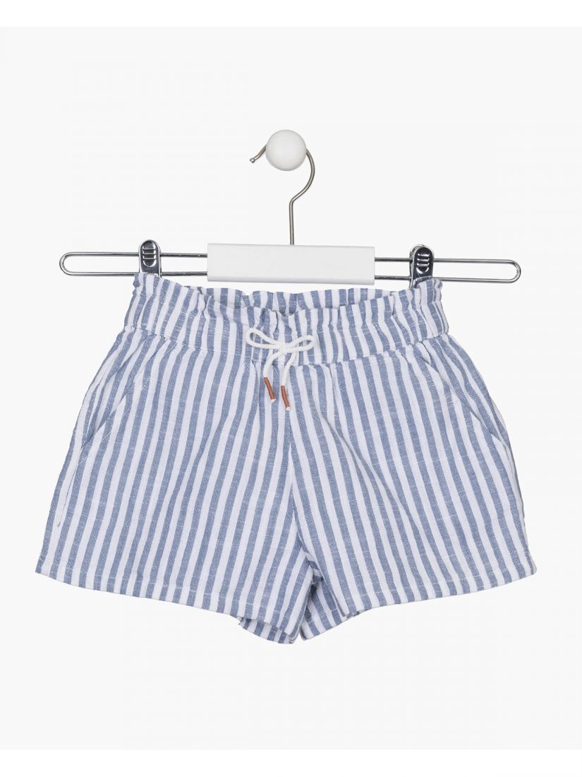 Σορτς λινό ριγέ με λάστιχο στη μέση και τσέπες λευκό
