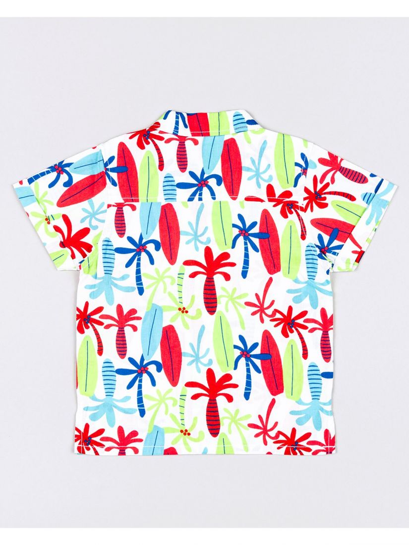 Πουκάμισο λινό με τσέπη και surfing print κόκκινο